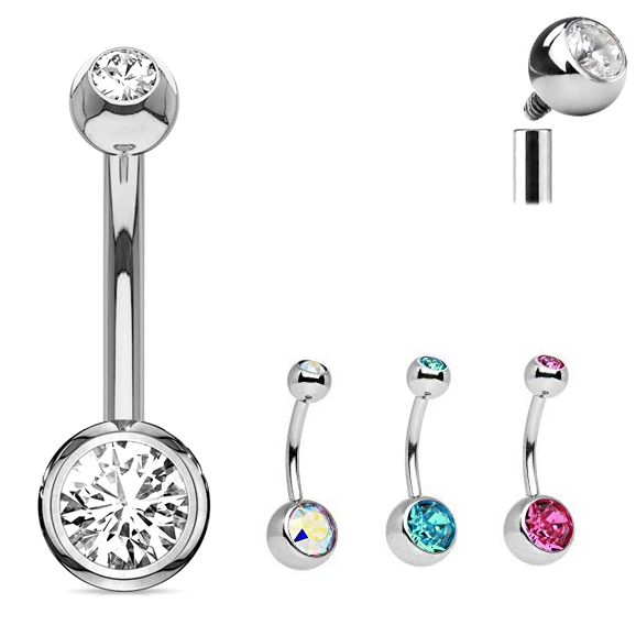 316L Internally Threaded Double Gem Belly Button Ring