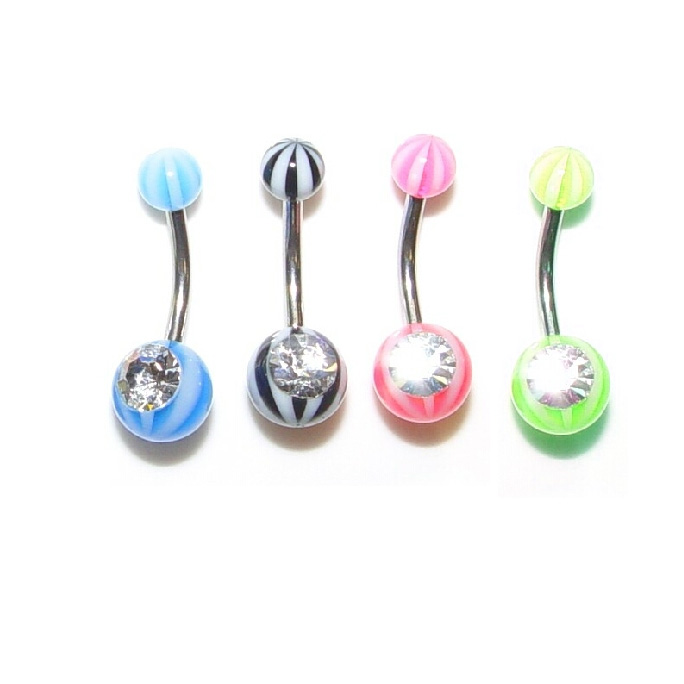 316L Jeweled Beach Ball Belly Button Rings (Pack of 4)