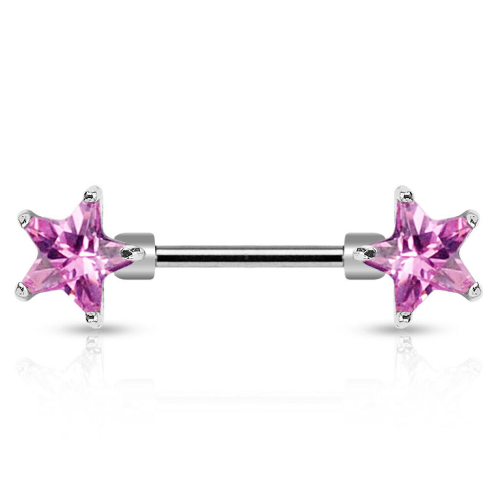 316L 14G Pink Star CZ Nipple Ring Barbell