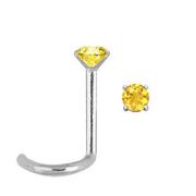 Platinum Nose Ring - U-Shape Corkscrew (Genuine Yellow Sapphire)