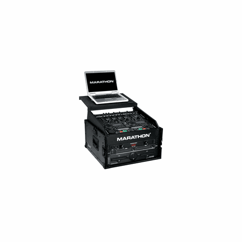 MARATHON  FLIGHT ROAD CASE  MA-M4ULTBLK  <br>"BLACK Series" 10U Slant Mixer Rack / 4U Vertical Rack System with Full Access Door & Laptop Shelf