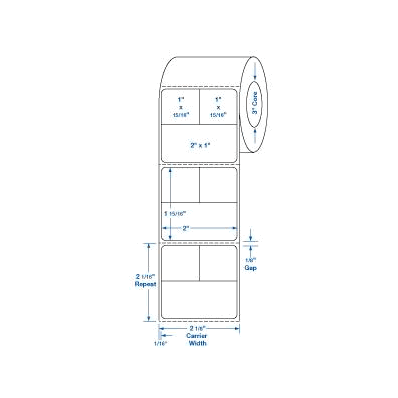 3 Part Barcode Label, 2" X 1 15/16"