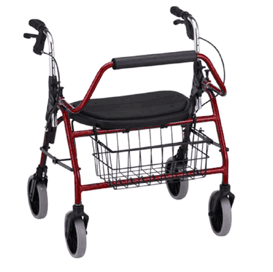 4 Wheel Rollator, Bariatric 600 Lbs weight Capacity, color Red, Mighty Mack brand