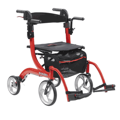 4 Wheel Rollator / Transport Chair, 300 Lbs, 14" Depth, Adjustable Height