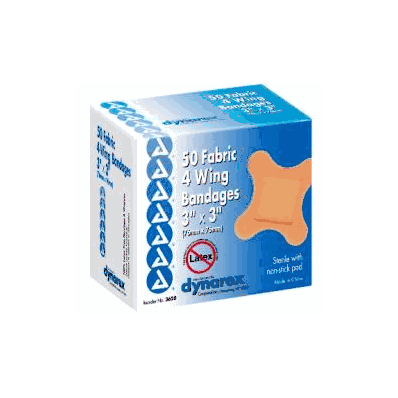 Adhesive Bandage, Fabric 3 x 3 inch, 4 Wing,
