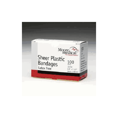 Adhesive Bandage Plastic 1.5" X 1.5", Moorebrand Patch Sheer sold as 100/bx