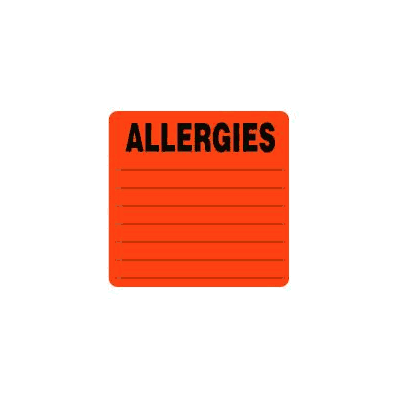 Allergies Label, 2 1/2"X 2 7/16", Flourescent Red