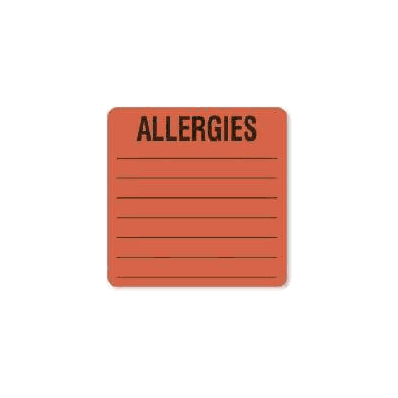 Allergy Alert Label, 2-1/2" x 2-1/2" Fluorescent Red