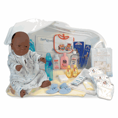 Baby Care Kit with 1 Black Female Baby with jointed arms and legs