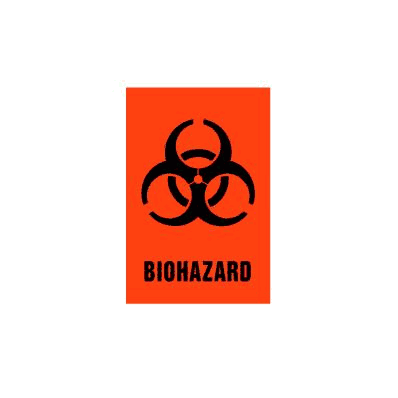 Biohazard with symbol, 500/Each, 3" x 2", Fluorescent Red