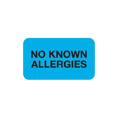 Chart Label Allergy Alert No Known Allergies