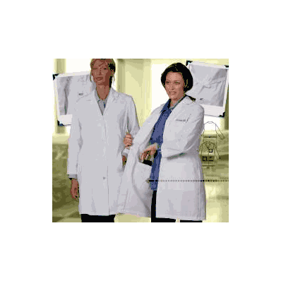 Coat, Sur/ Lab Lds 2pckt Elast Sides Wht Xsm