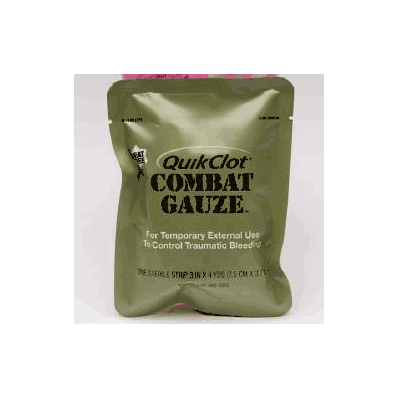 Combat Gauze Quikclot Foil Pouch Kaolin 3"X 4 yd