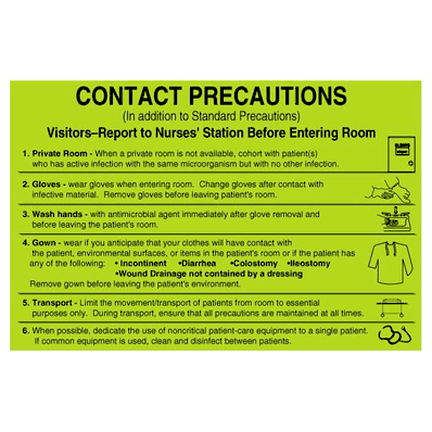Contact Precaution Labels, 8" X 5.25", Fluorescent Green