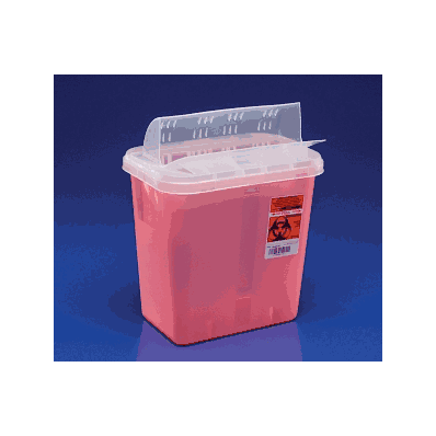 Container, Sharps, 2 Gal, Red, Clr, Lid, Hori