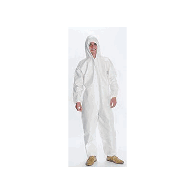 Coverall with Hood, Elastic Cuffs, Elastic Ankle, Zip Front, size: 2XLarge, WHITE
