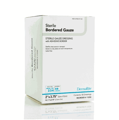 DermaRite Bordered Gauze, 2" x 3-1/4" with 1 x 2-3/4" Pad