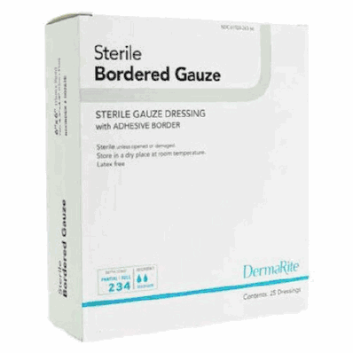 DermaRite Bordered Gauze, 3-3/5" x 4" with 2 x 2-1/2" Pad