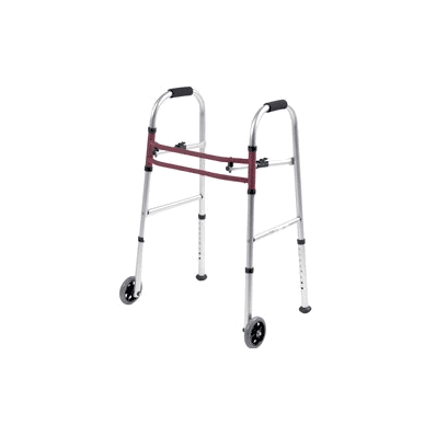 Dual Release Folding Walker, 5" Wheels Front/Rear Glides