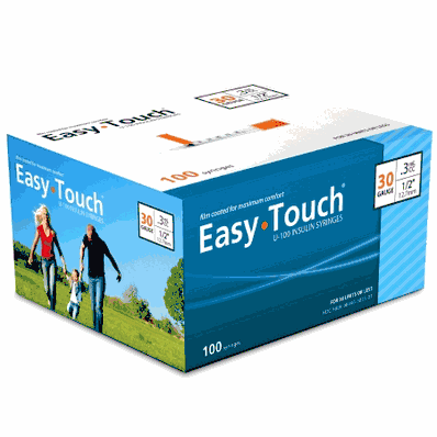 EasyTouch Insulin Syringe with Needle, 0.3 mL, 30 ga 1/2"