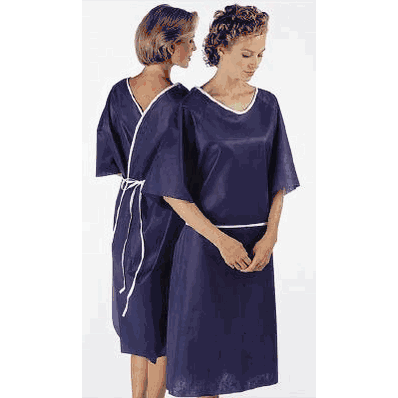 Exam Gown, One Size Fits Most Neck Tape Tab / Waist Tie