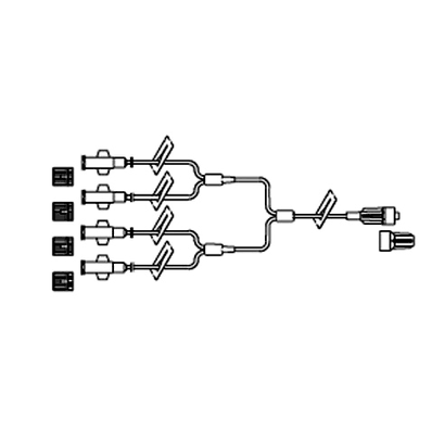 Quadfurcated MiniBore Extension Set, 7", 0.4 mL