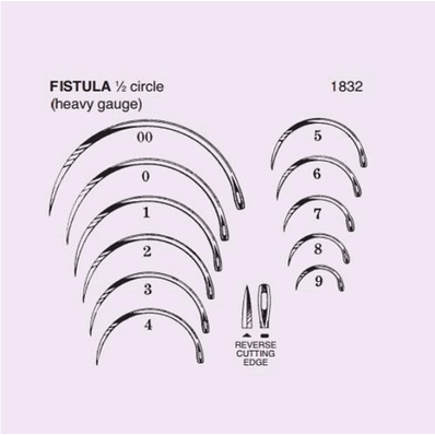 Fistula Needle, 1/2 Circle Reverse Cutting Edge, Size 0