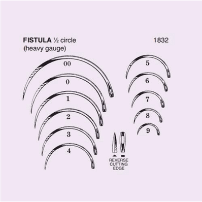 Fistula Needle, 1/2 Circle Reverse Cutting Edge, Size 5