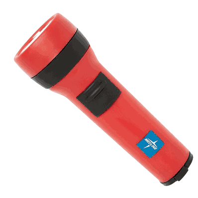 Flashlight, color Red, Economy Workhorse Flashlight uses 2D Batteries