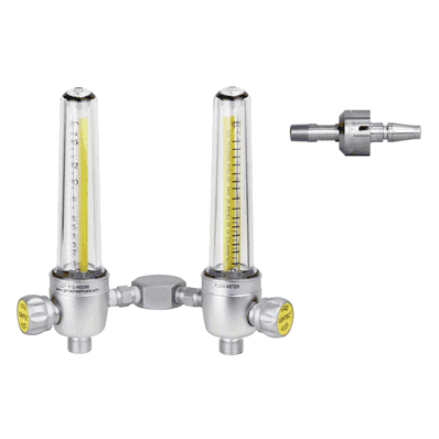 Flowmeter, Aluminum, Dual, 0-15 Lpm, Medi