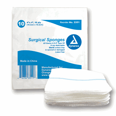 Gauze Sponge, Sterile, x-ray detectable, 4"x