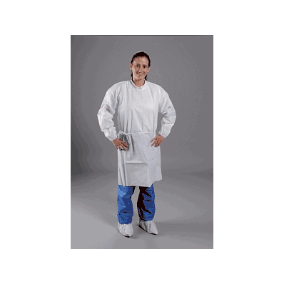 Gown, Full Cvr, Elas Wrst, Ties, Wht - Medlin