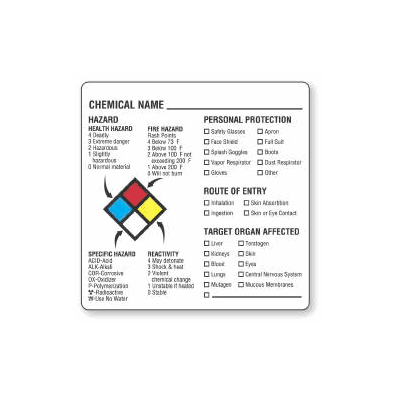 Hazardous Chemical Warning Label, white 2-1/2" x 2-1/2"