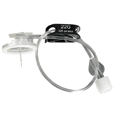 Huber Needle Infusion Set, 22 ga x 3/5" Winged Hub Standard Bevel Needle, Luer Lock Connector
