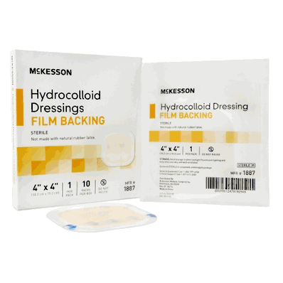 Hydrocolloid Dressing, 4" x 4" Square, Light Beige