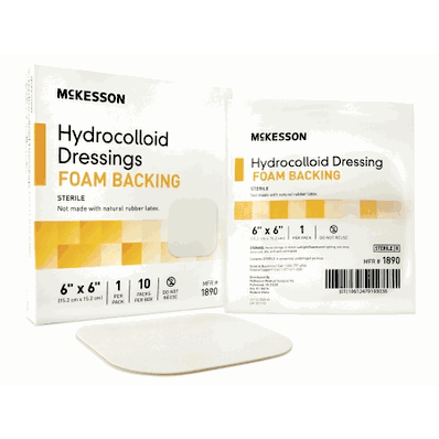 Hydrocolloid Dressing, 6" x 6" Square, Off White