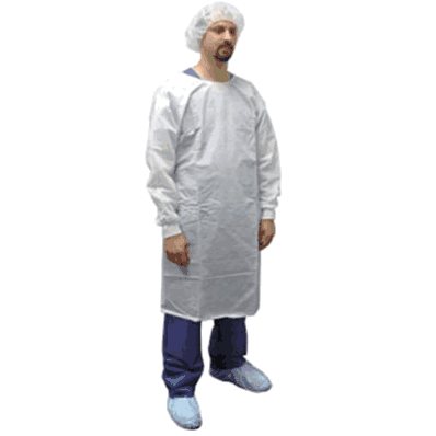 Isolation Gown, Fluid Resistant, color WHITE, Impervious Gown, sold as 10/pk