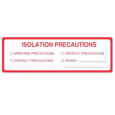 Isolation Precaution Sticker Label. 6.25" X 2", White