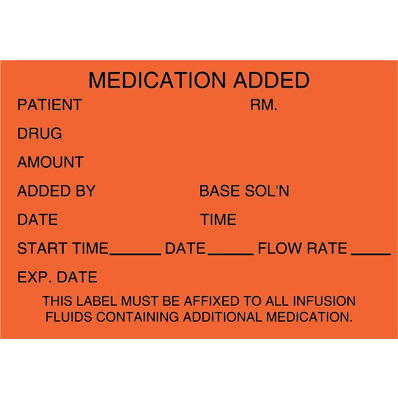 IV Bag Labels, Medication Added, 2.5" X 1.75"