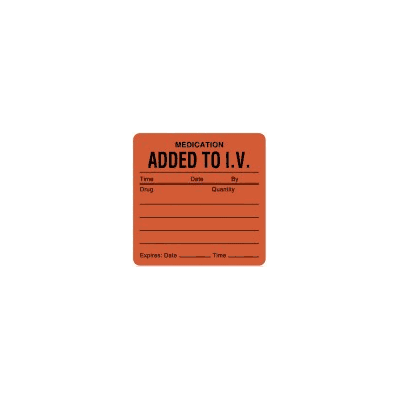 IV Medication Added Label, 2-1/2" x 2-1/2", Red