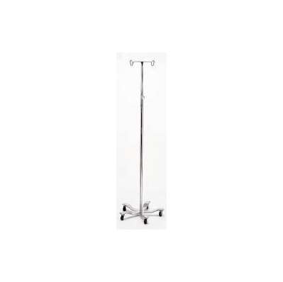 IV Stand, with 4 Hooks, 5-Caster Base, Stainless Steel