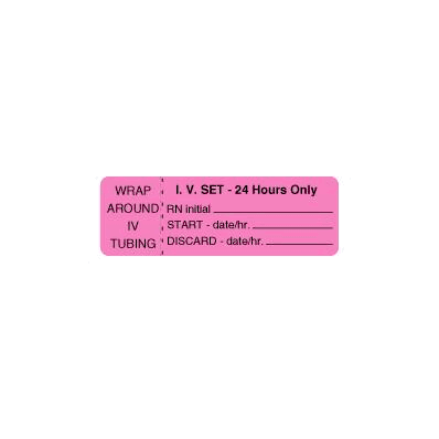 IV Tubing Wrap Around Labels, 24 Hours, Pink