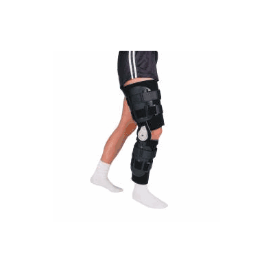 Knee immobilizer, 22" long, one size fits most, hinged