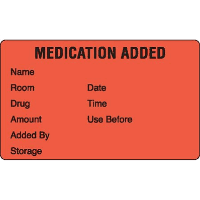 Medication Added, Black Type on Red Label