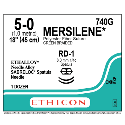 Mersilene 740G Center Point Spatula Cutting Sutures Size 5-0, SH Double Armed