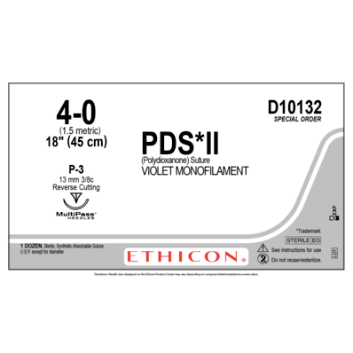 Mersilene D10132 Reverse Cutting Prime Sutures MultiPass Size 4 - 0, P-3