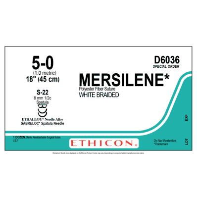 Mersilene D6036 Reverse Cutting Spatula Sutures Size 5-0, S-24 Double Armed