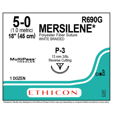 Mersilene R690G Reverse Cutting Prime Sutures MultiPass Size 5-0, P-3