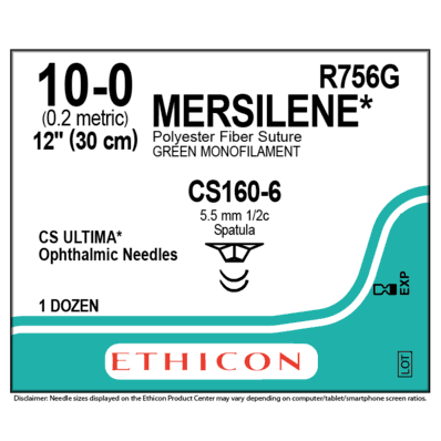 Mersilene R756G Reverse Cutting Ultima Sutures Size 10-0, CS160-6 Double Armed