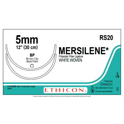 Mersilene RS20 Blunt Point Sutures Size 5mm, BP Double Armed